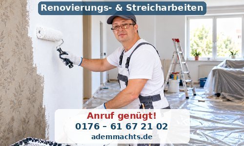 Adem beim Wandanstrich während einer Heimrenovierung im Rhein-Neckar-Kreis.