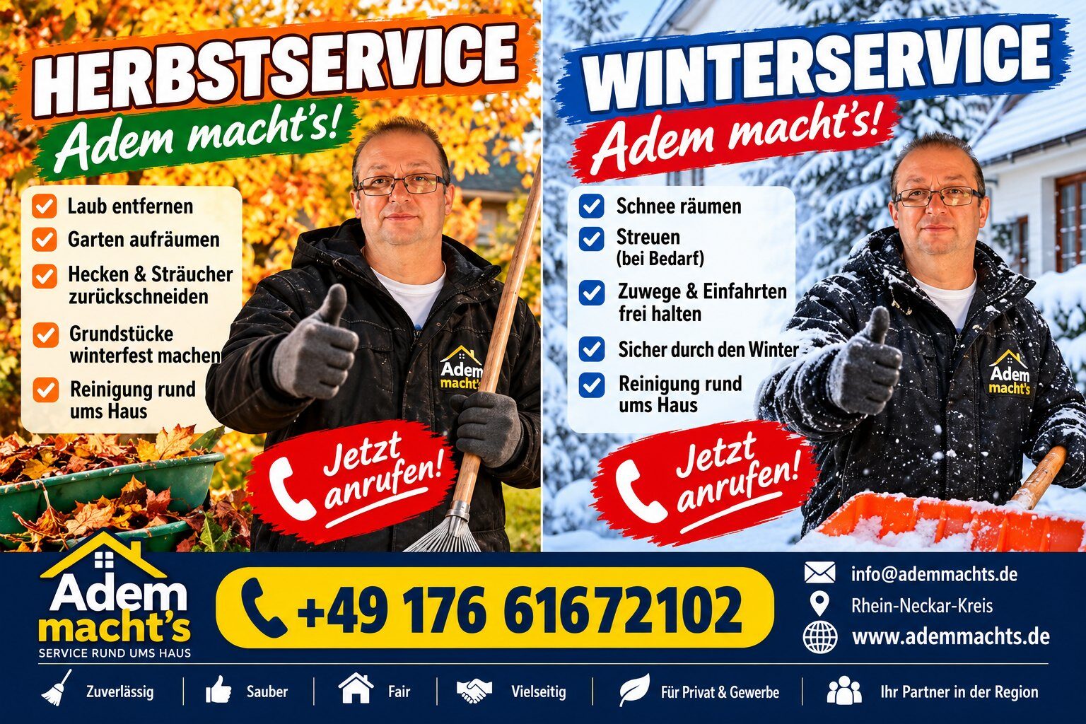 Herbst- und Winterservice von Adem macht’s – Laubarbeiten und Winterdienst im Rhein-Neckar-Kreis